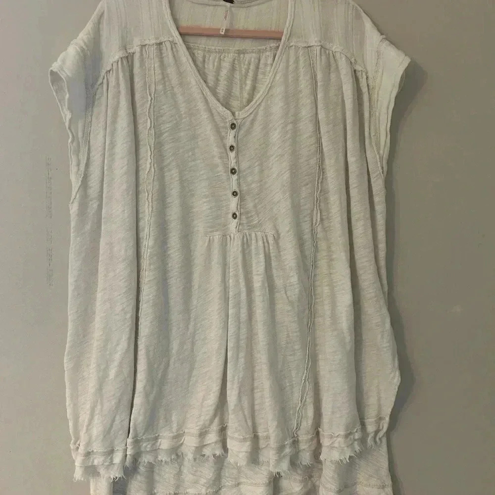 Free People Aster Henley Oversized Tunic Top White Size M Linen Cotton Blend